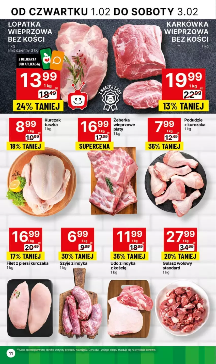 Gazetka promocyjna Delikatesy Centrum - Dyskontowe ceny w Delikatesach Centrum - ważna 01.02 do 07.02.2024 - strona 11 - produkty: Filet z piersi kurczaka, Gulasz wołowy, Kurczak, Tusz