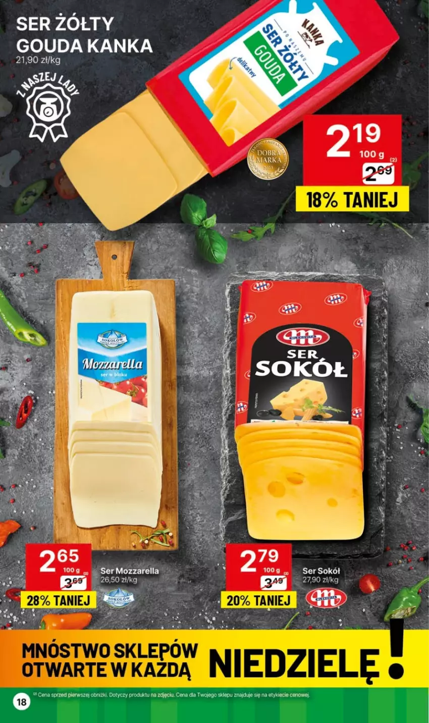 Gazetka promocyjna Delikatesy Centrum - Dyskontowe ceny w Delikatesach Centrum - ważna 01.02 do 07.02.2024 - strona 18 - produkty: Gouda, Mozzarella, Ser, Sok, Sokół