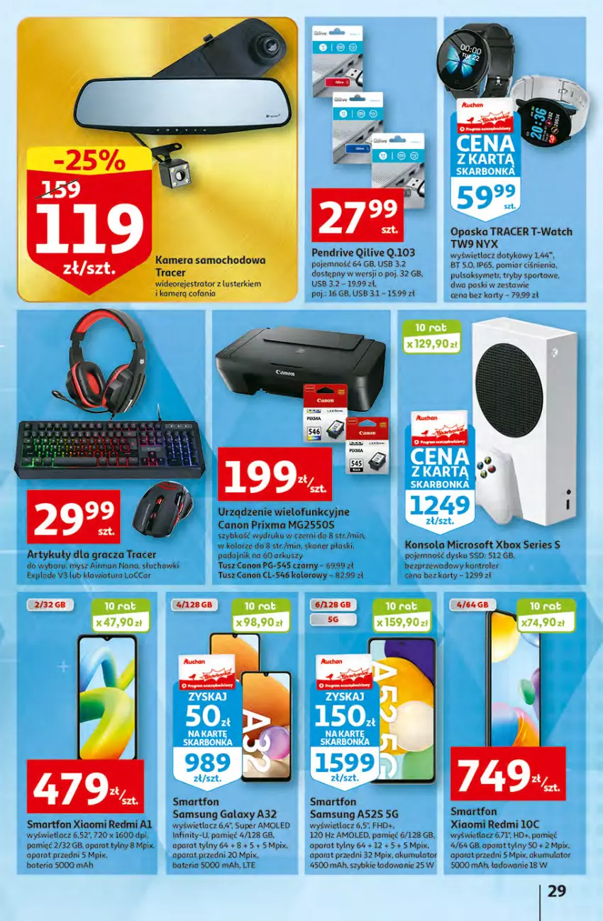 Gazetka promocyjna Auchan - Gazetka Koszyk Oszczędności Auchan Hipermarkety - ważna 19.10 do 29.10.2022 - strona 29 - produkty: Acer, Akumulator, Amol, Bateria, Canon, Fa, Gala, Gra, Kamera, Klawiatura, Konsola, Mysz, Opaska, Pendrive, Por, Pulsoksymetr, Samsung, Ser, Skaner, Smartfon, Sok, Sport, Tusz, Urządzenie wielofunkcyjne, Wideorejestrator, Xbox