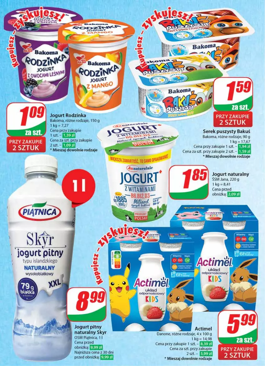 Gazetka promocyjna Dino - Gazetka 26 / 2024 - ważna 26.06 do 02.07.2024 - strona 34 - produkty: Actimel, Bakoma, Danone, Gres, Inka, Jogurt, Jogurt naturalny, Jogurt pitny, Piątnica, Por, Ser, Serek, Serek puszysty, Sok