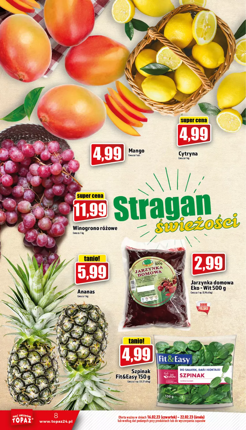 Gazetka promocyjna Topaz - Gazetka - ważna 16.02 do 22.02.2023 - strona 8 - produkty: Szpinak, Wino