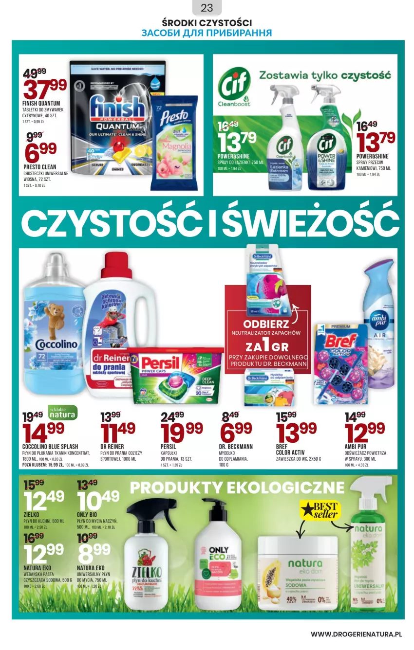 Gazetka promocyjna Drogerie Natura - Gazetka Drogerie Natura - ważna 01.07 do 31.07.2022 - strona 23 - produkty: Ambi Pur, Bref, Chusteczki, Do mycia naczyń, Finish, Odświeżacz powietrza, Persil, Płyn do mycia, Płyn do mycia naczyń, Płyn do płukania, Płyn do prania, Por, Presto, Pur, Sport, Tablet, Zawieszka do wc