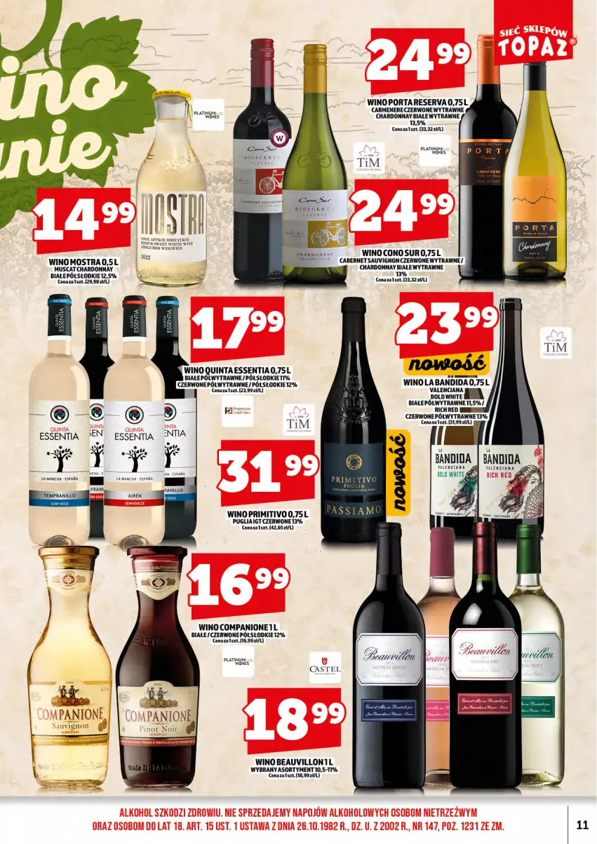 Gazetka promocyjna Topaz - Gazetka - ważna 17.07 do 31.07.2025 - strona 13 - produkty: AniOne, Bandi, Cabernet Sauvignon, Chardonnay, Mus, Por, Ser, Wino