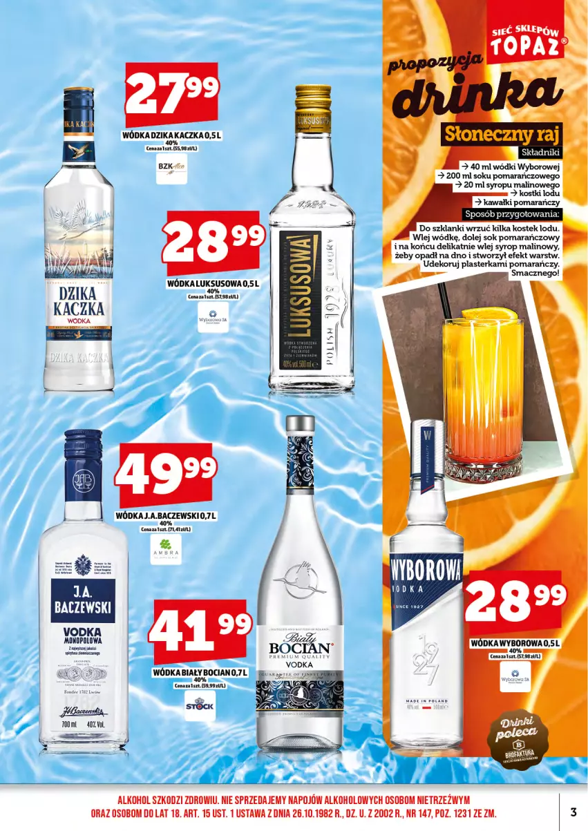 Gazetka promocyjna Topaz - Gazetka - ważna 17.07 do 31.07.2025 - strona 5 - produkty: Biały Bocian, Kaczka, Kawa, Lanki, Olej, Sok, Sok pomarańczowy, Stek, Syrop, Wódka, Wyborowa