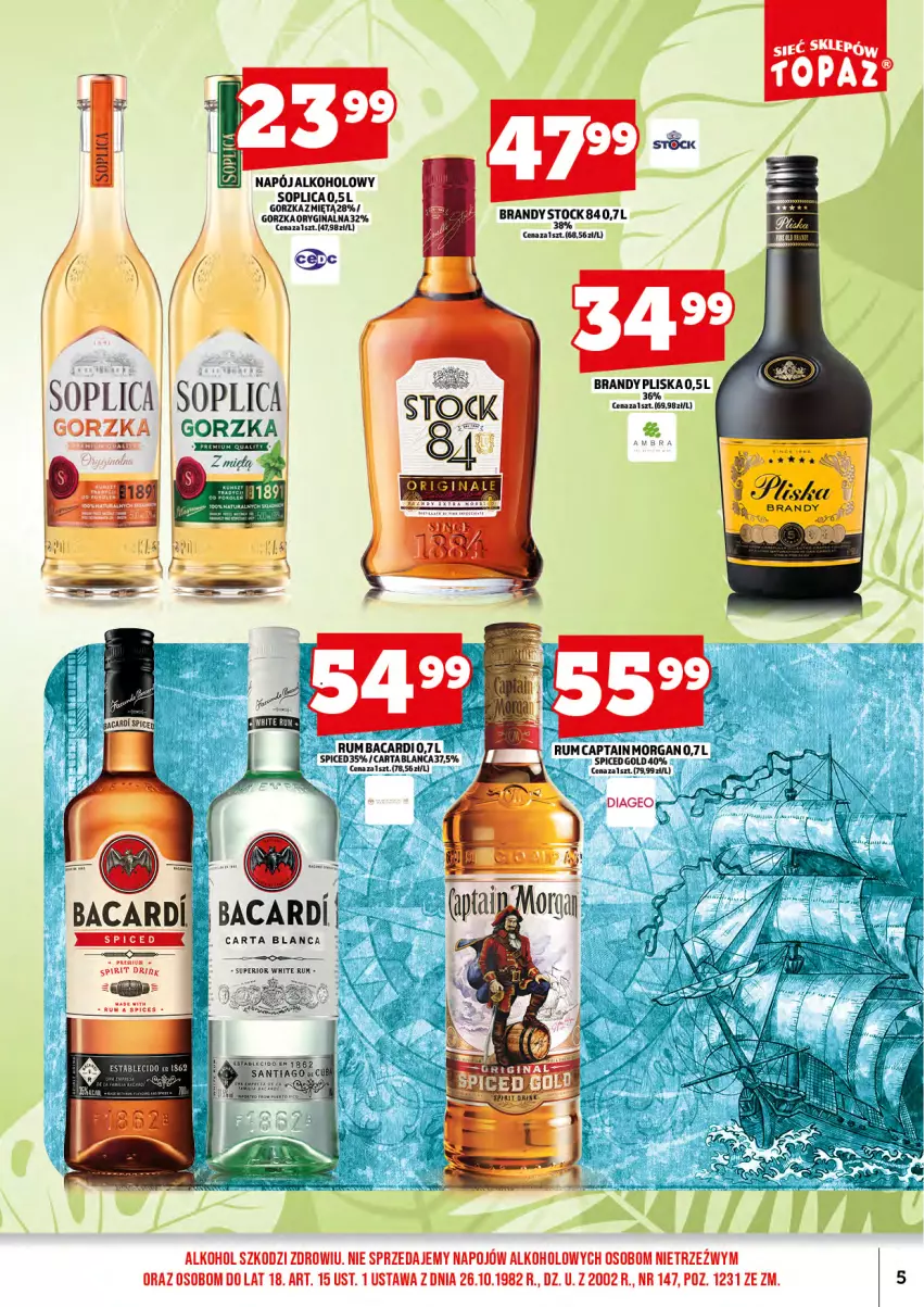 Gazetka promocyjna Topaz - Gazetka - ważna 17.07 do 31.07.2025 - strona 7 - produkty: Bacardi, Brandy, Napój, Pliska, Rum, Soplica, Stock