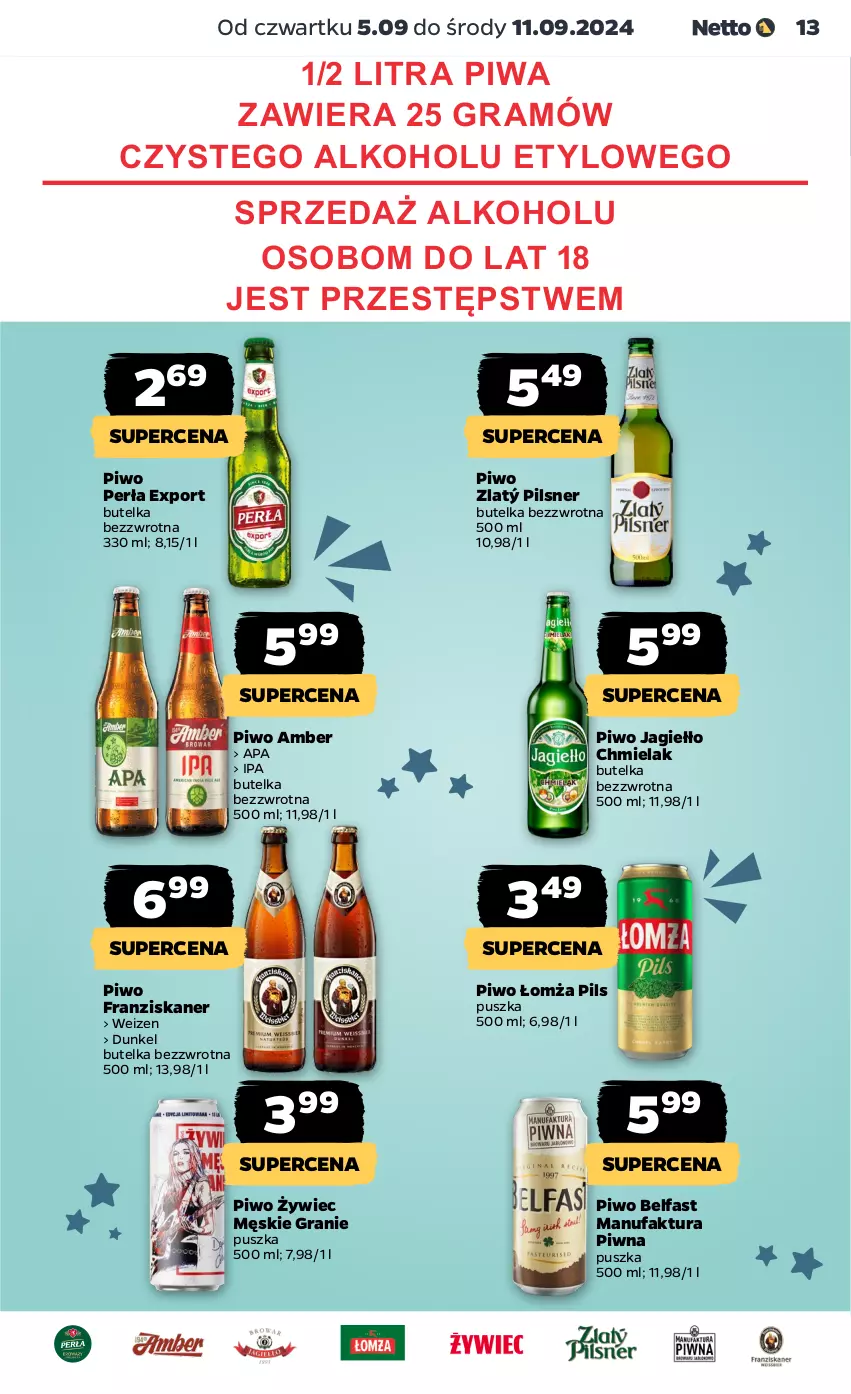 Gazetka promocyjna Netto - Artykuły spożywcze - ważna 05.09 do 11.09.2024 - strona 13 - produkty: Fa, Gra, Perła, Piwa, Piwo, Por, Skaner