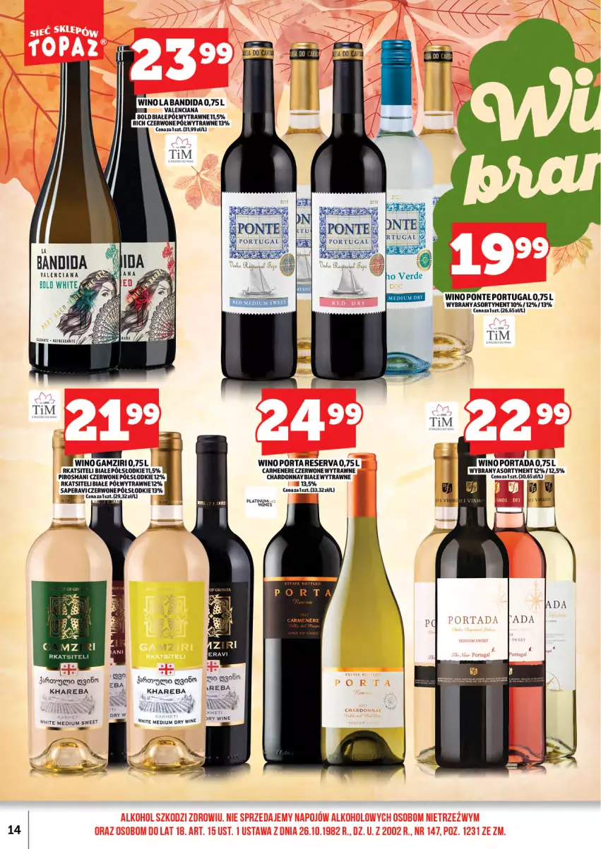 Gazetka promocyjna Topaz - Gazetka - ważna 17.11 do 30.11.2025 - strona 16 - produkty: Bandi, Chardonnay, Fa, Por, Portada, Ser, Wino