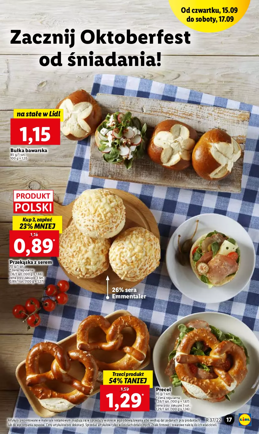 Gazetka promocyjna Lidl - GAZETKA - ważna 15.09 do 17.09.2022 - strona 17 - produkty: Bułka, Emmental, Ser