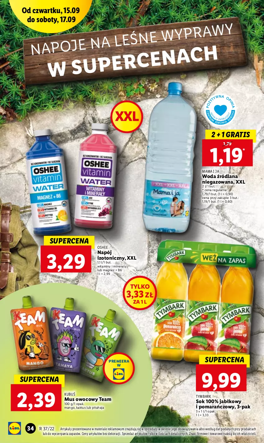 Gazetka promocyjna Lidl - GAZETKA - ważna 15.09 do 17.09.2022 - strona 34 - produkty: Gra, Kaktus, Kubuś, LANA, Magnez, Mango, Mus, Napój, Napój izotoniczny, Oshee, Sok, Tymbark, Woda