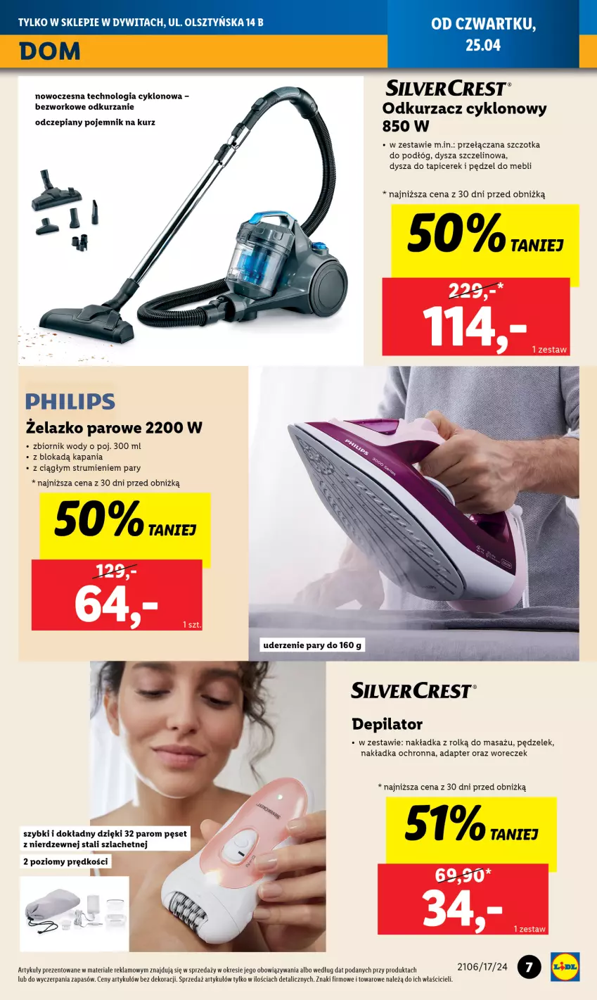 Gazetka promocyjna Lidl - Nowy Lidl w Dywitach już otwarty - ważna 22.04 do 28.04.2024 - strona 7 - produkty: Depilator, Odkurzacz, Philips, Pojemnik, Rum, Silvercrest, Szczotka, Woreczek