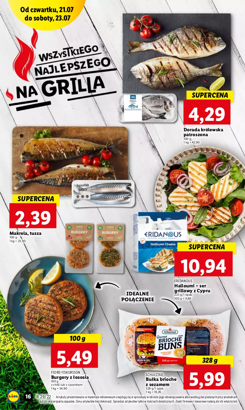 Gazetka promocyjna Lidl - GAZETKA - ważna 21.07 do 23.07.2022 - strona 16 - produkty: Bułka, Burger, Grill, Ser, Sezam, Sos, Tusz