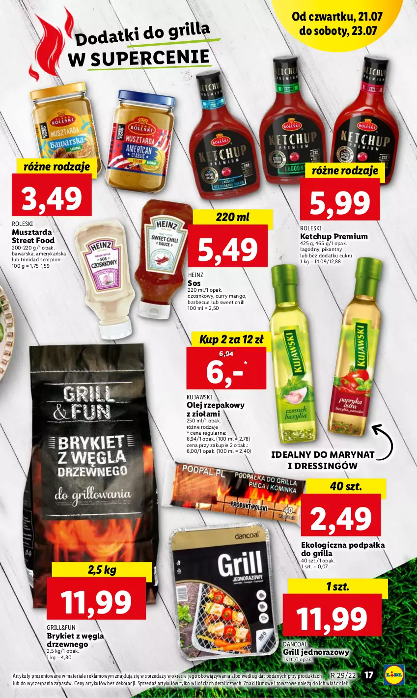 Gazetka promocyjna Lidl - GAZETKA - ważna 21.07 do 23.07.2022 - strona 17 - produkty: Dres, Grill, Heinz, Ketchup, Kujawski, Mango, Mus, Musztarda, Olej, Olej rzepakowy, Sos