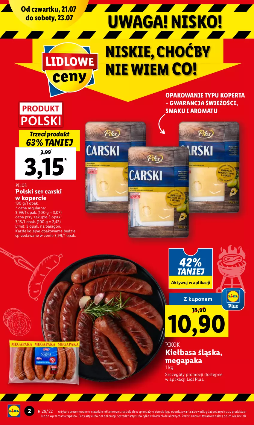 Gazetka promocyjna Lidl - GAZETKA - ważna 21.07 do 23.07.2022 - strona 2 - produkty: Cars, Kiełbasa, Kiełbasa śląska, Olej, PIKOK, Pilos, Ser, Waga