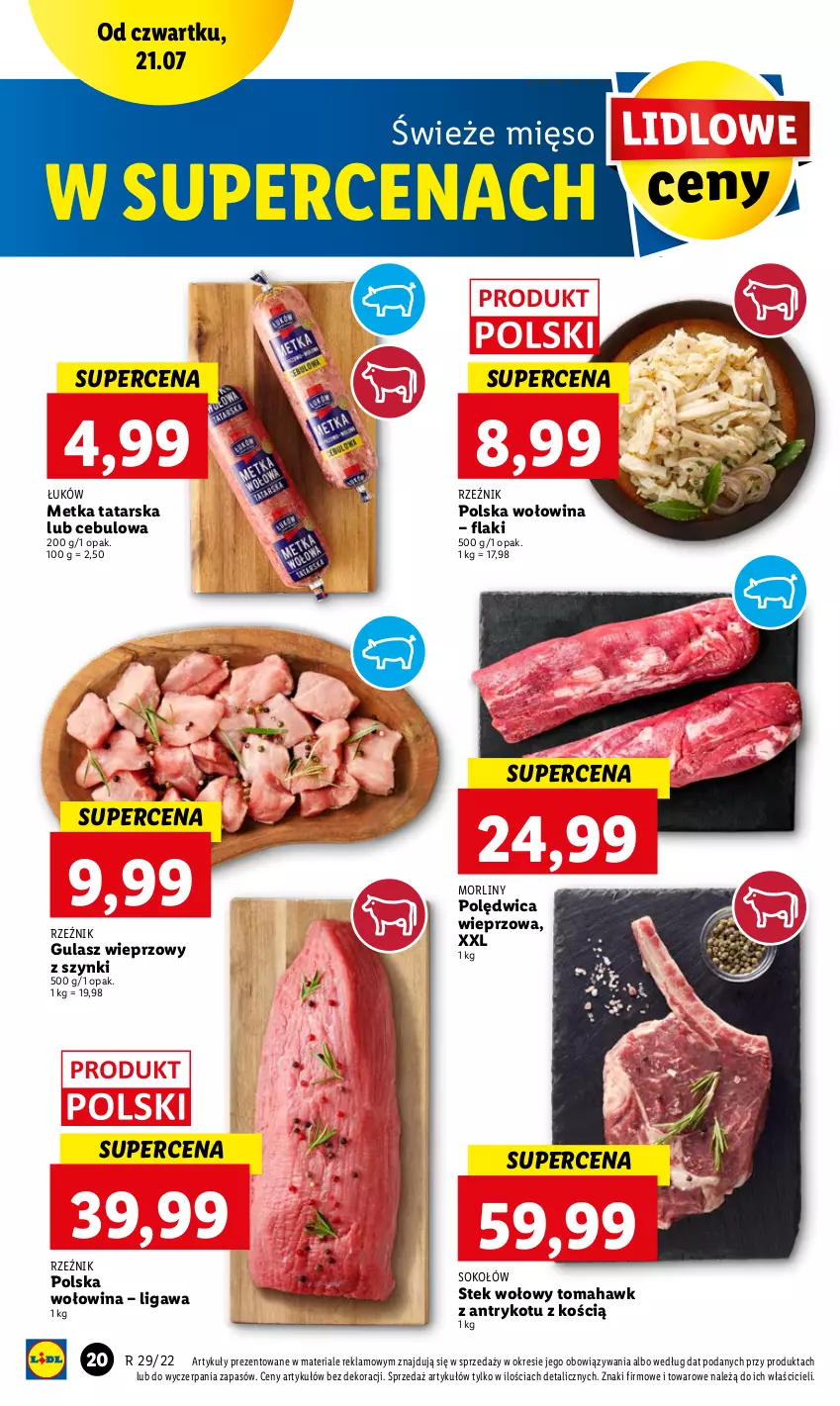 Gazetka promocyjna Lidl - GAZETKA - ważna 21.07 do 23.07.2022 - strona 20 - produkty: Metka tatarska, Mięso, Morliny, Polędwica, Sok, Sokołów, Stek, Stek wołowy, Wołowina