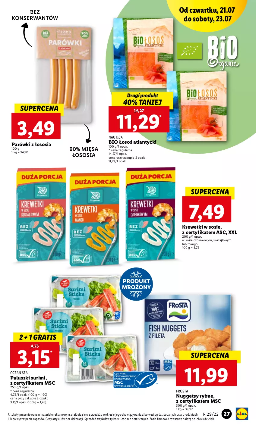 Gazetka promocyjna Lidl - GAZETKA - ważna 21.07 do 23.07.2022 - strona 27 - produkty: Frosta, Gra, Krewetki, Mango, Parówki, Sos, Surimi