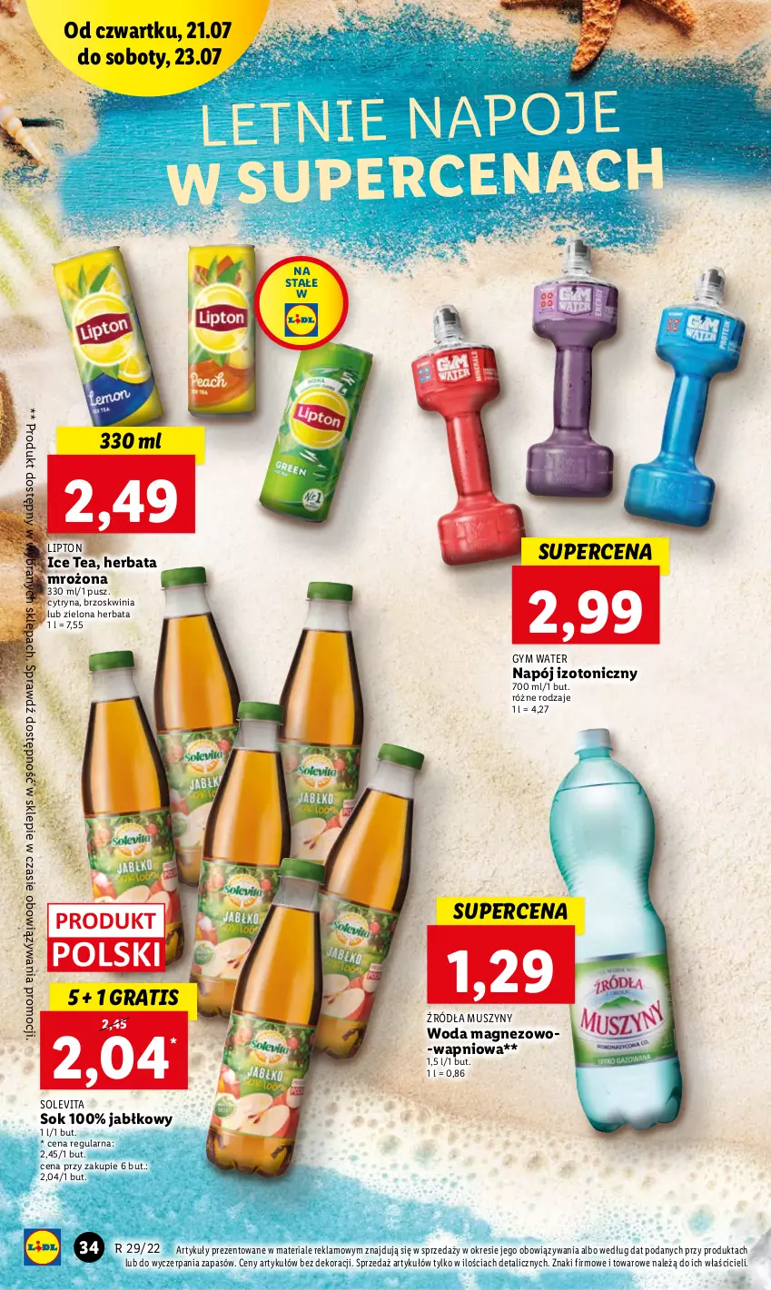 Gazetka promocyjna Lidl - GAZETKA - ważna 21.07 do 23.07.2022 - strona 34 - produkty: Gra, Herbata, Ice tea, Lipton, Magnez, Mus, Napój, Napój izotoniczny, Napoje, Sok, Szyny, Woda