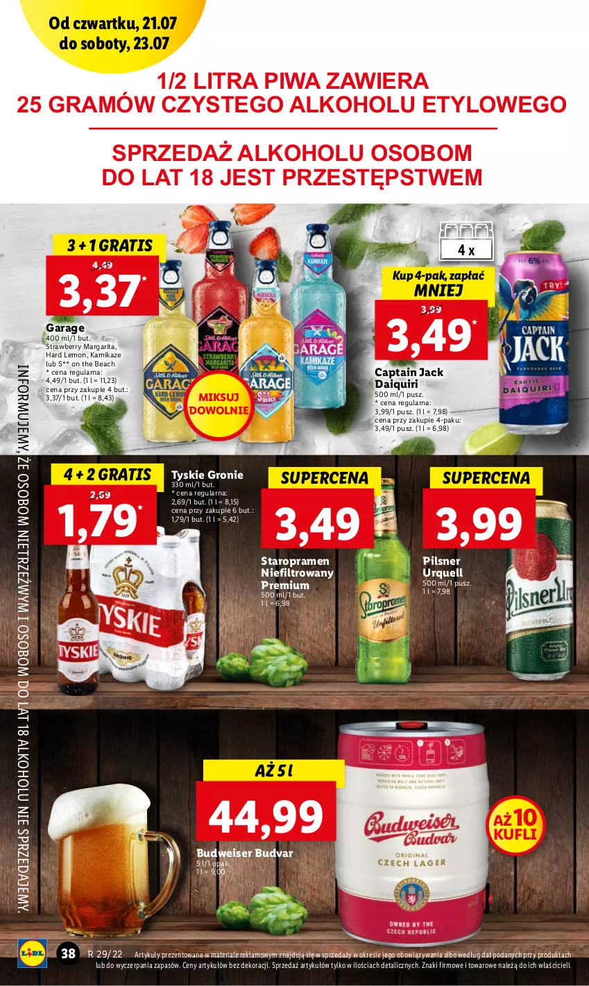 Gazetka promocyjna Lidl - GAZETKA - ważna 21.07 do 23.07.2022 - strona 38 - produkty: Captain Jack, Gra, Pilsner Urquell, Piwa, Ser, Tyskie