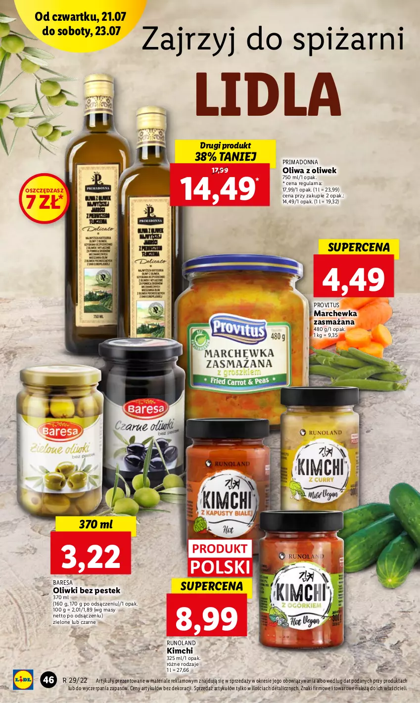 Gazetka promocyjna Lidl - GAZETKA - ważna 21.07 do 23.07.2022 - strona 46 - produkty: Marchewka, Oliwa z oliwek, Oliwki, Prima, Runoland, Stek, Top