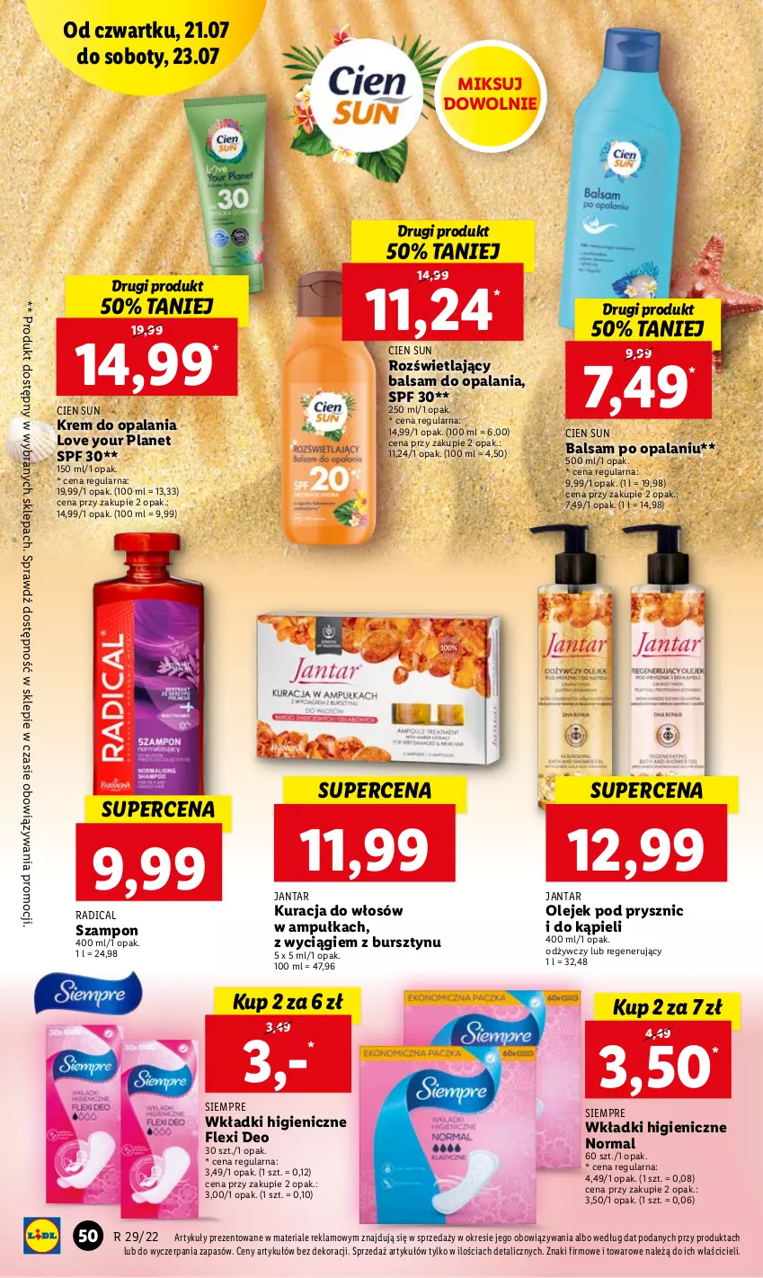 Gazetka promocyjna Lidl - GAZETKA - ważna 21.07 do 23.07.2022 - strona 50 - produkty: Bursztyn, Olej, Olejek pod prysznic, Szampon, Wkładki