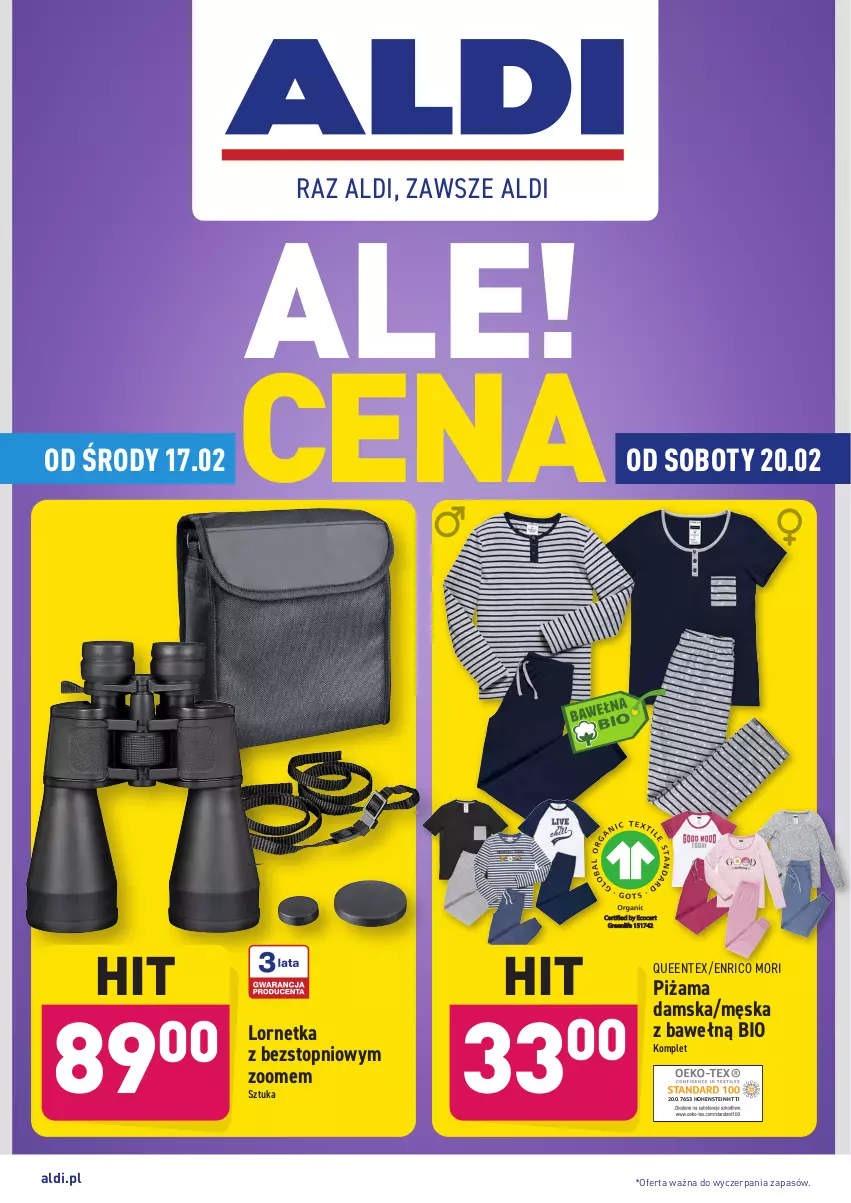 Gazetka promocyjna Aldi - Od Środy i Soboty - ważna 17.02 do 20.02.2021 - strona 1 - produkty: Lornetka, Piżama, Queentex, Top