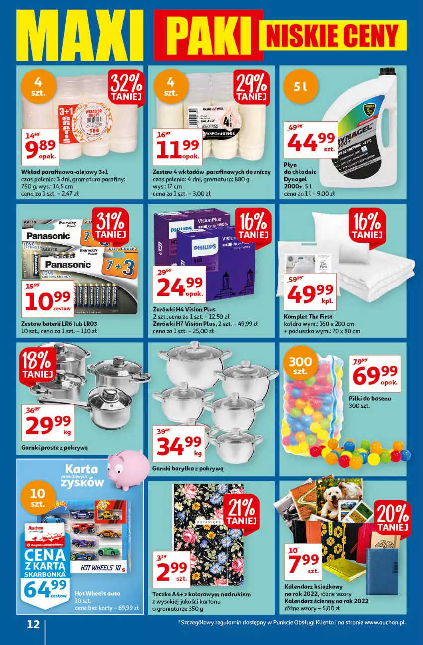 Gazetka promocyjna Auchan - Maxi Paki Niskie Ceny Hipermarkety - ważna 13.01 do 19.01.2022 - strona 12 - produkty: Gra, Hot Wheels, Kalendarz, Kołdra, Olej, Poduszka, Pokrywa, Rama, Sok, Znicz