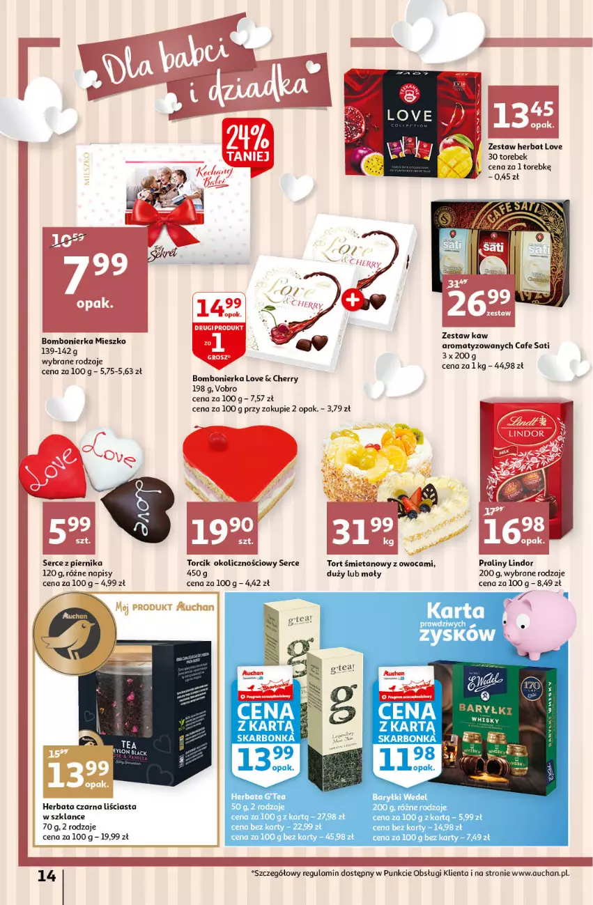 Gazetka promocyjna Auchan - Maxi Paki Niskie Ceny Hipermarkety - ważna 13.01 do 19.01.2022 - strona 14 - produkty: Herbata, Herbata czarna, Lindor, Piernik, Praliny, Sati, Ser, Tort śmietanowy