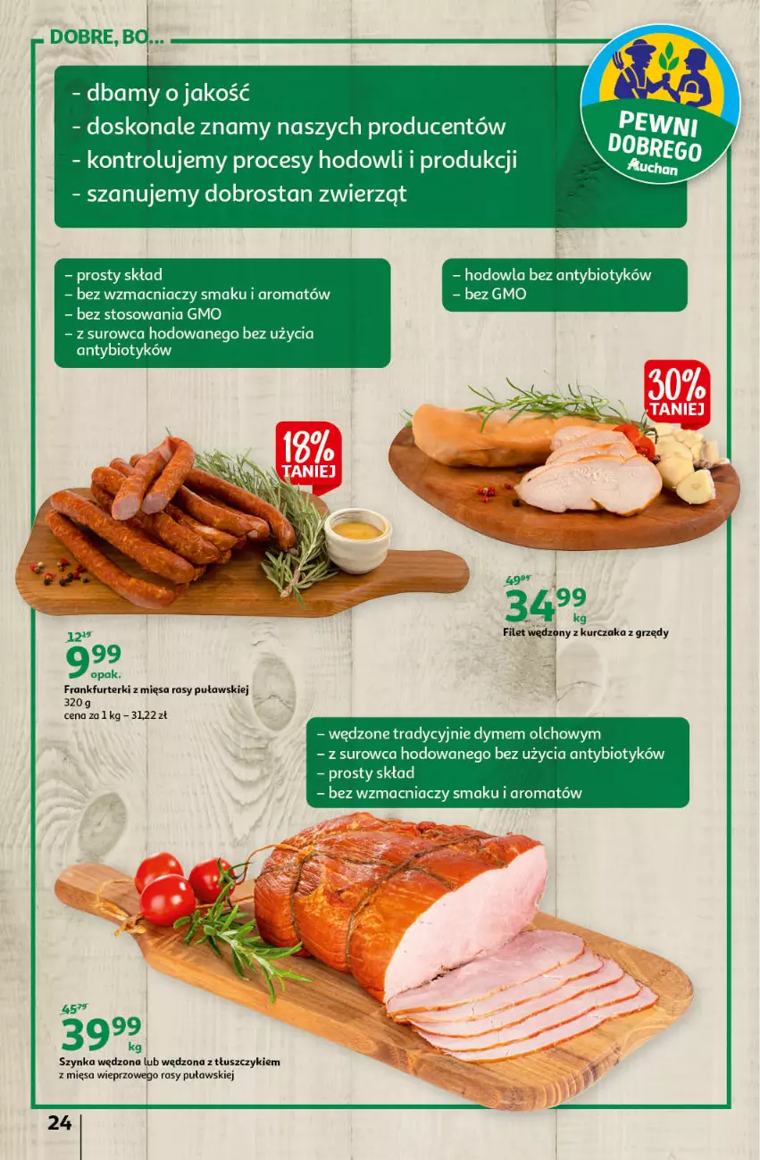 Gazetka promocyjna Auchan - Maxi Paki Niskie Ceny Hipermarkety - ważna 13.01 do 19.01.2022 - strona 24 - produkty: Frankfurterki, Kurczak, Szynka