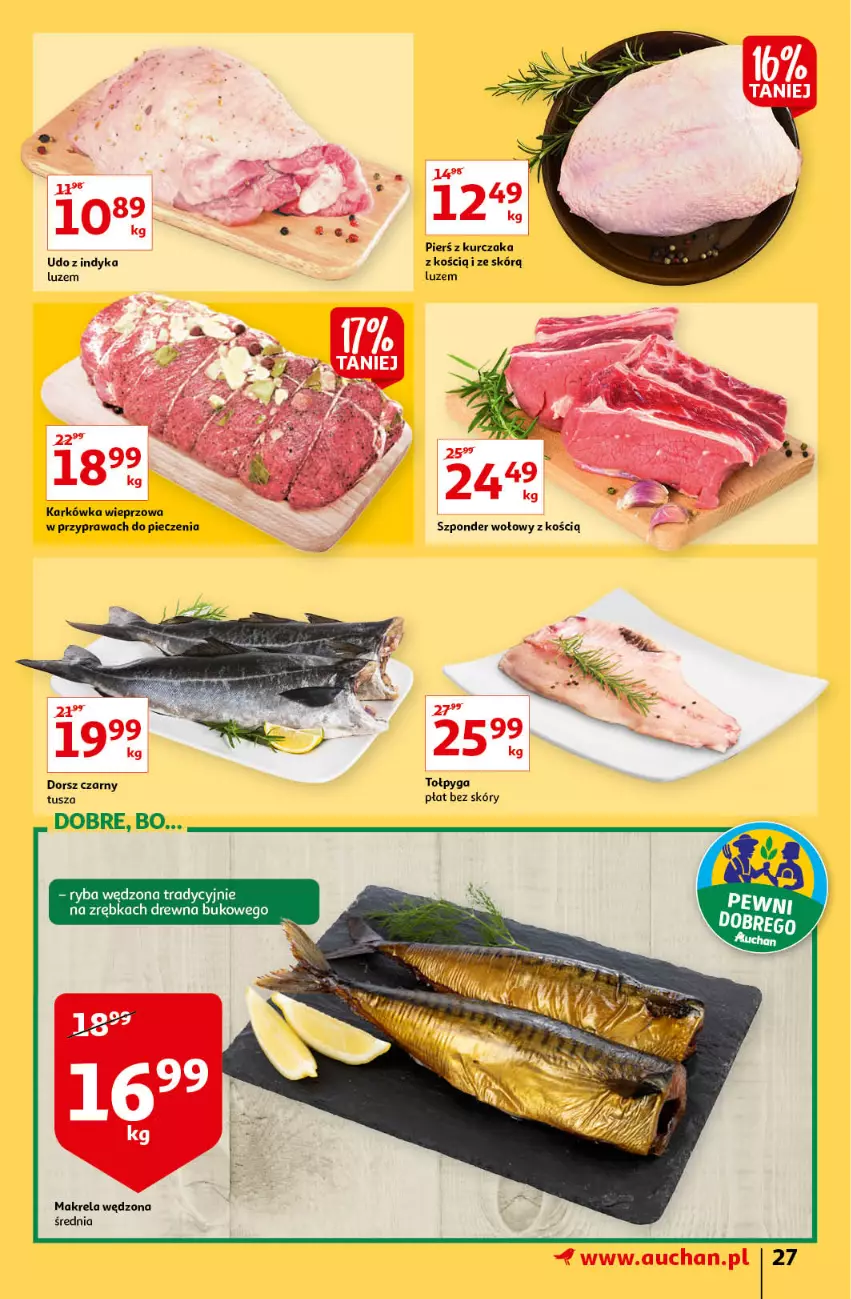 Gazetka promocyjna Auchan - Maxi Paki Niskie Ceny Hipermarkety - ważna 13.01 do 19.01.2022 - strona 27 - produkty: Dorsz, Fa, Karkówka wieprzowa, Kurczak, Piec, Ryba, Szponder wołowy, Tołpyga, Tusz