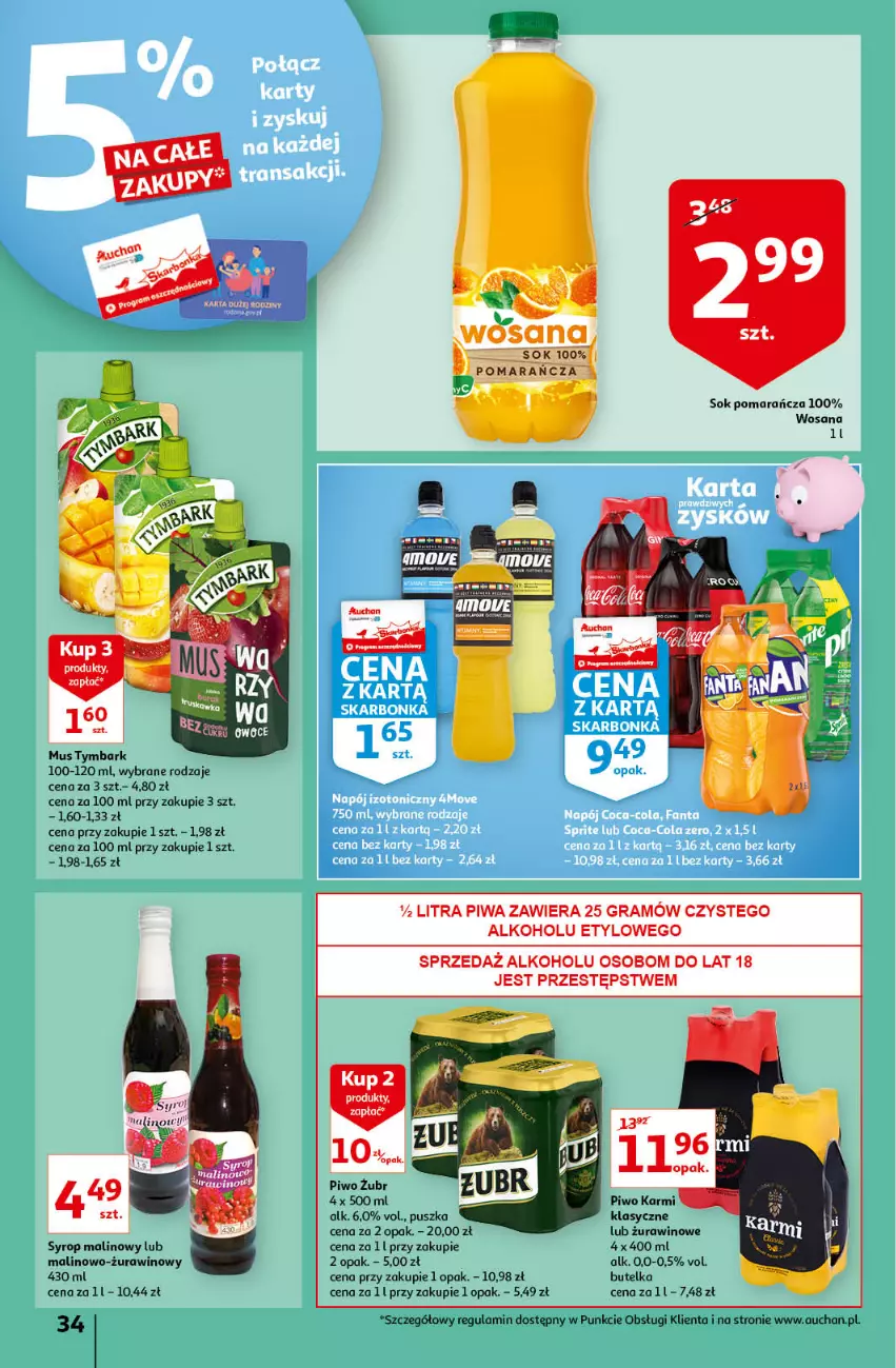 Gazetka promocyjna Auchan - Maxi Paki Niskie Ceny Hipermarkety - ważna 13.01 do 19.01.2022 - strona 34 - produkty: Gra, Karmi, Mus, Piwa, Piwo, Sok, Syrop, Tymbark, Wino, Wosana