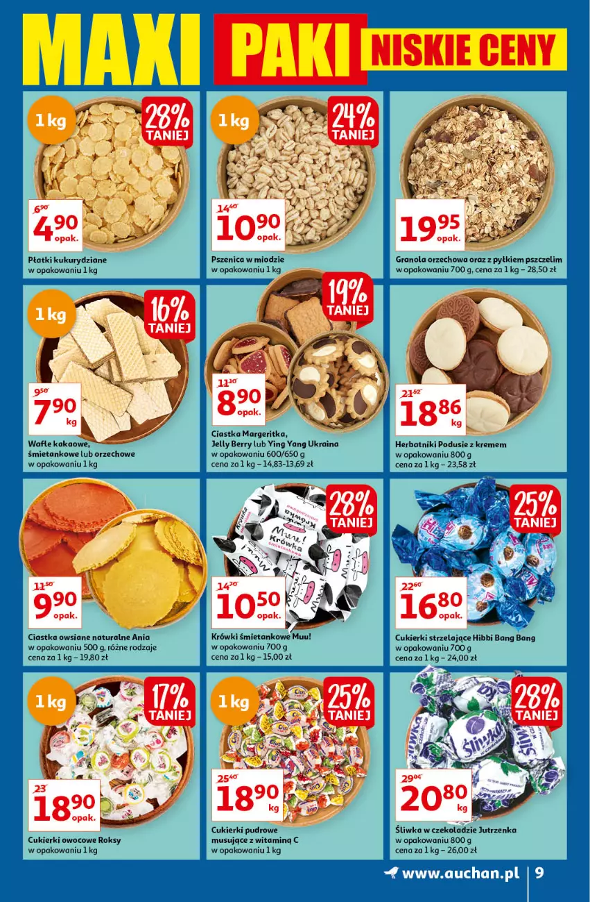 Gazetka promocyjna Auchan - Maxi Paki Niskie Ceny Hipermarkety - ważna 13.01 do 19.01.2022 - strona 9 - produkty: Ciastka, Ciastka owsiane, Cukier, Cukierki, Gra, Granola, Gry, Herbatniki, Jutrzenka, Kakao, Mus, Wafle