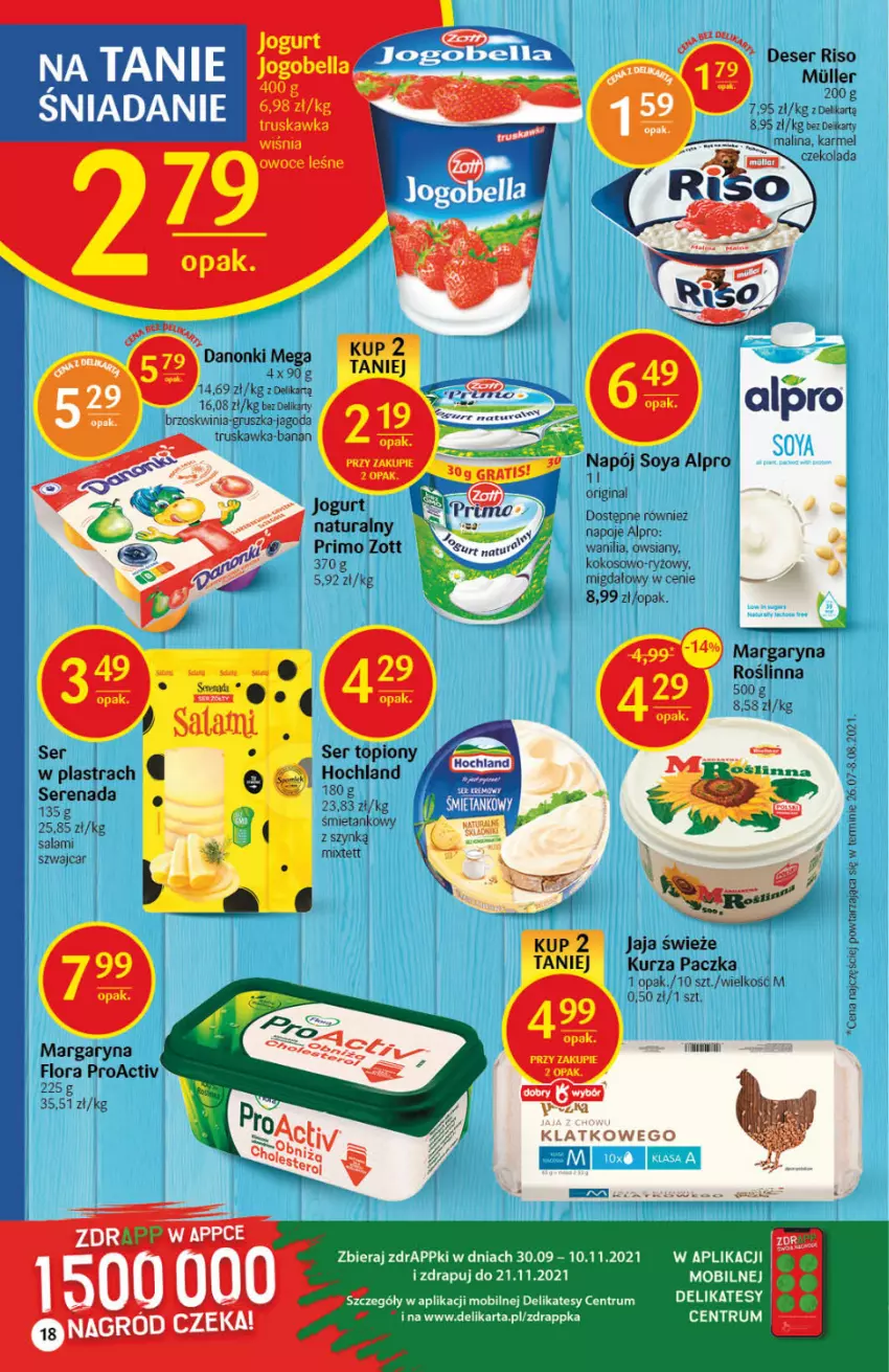 Gazetka promocyjna Delikatesy Centrum - Gazetka Delikatesy Centrum - ważna 30.09 do 06.10.2021 - strona 18 - produkty: Alpro, Czekolada, Danonki, Flora, Gin, Hochland, Jaja, Kokos, LG, Margaryna, Mobil, Napój, Napoje, Rum, Ryż, Salami, Ser, Ser topiony, Top, Zott