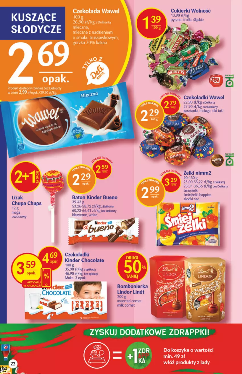 Gazetka promocyjna Delikatesy Centrum - Gazetka Delikatesy Centrum - ważna 30.09 do 06.10.2021 - strona 22 - produkty: Baton, Kinder, Kinder Bueno, Lindor, Lindt, Nimm2, Wawel