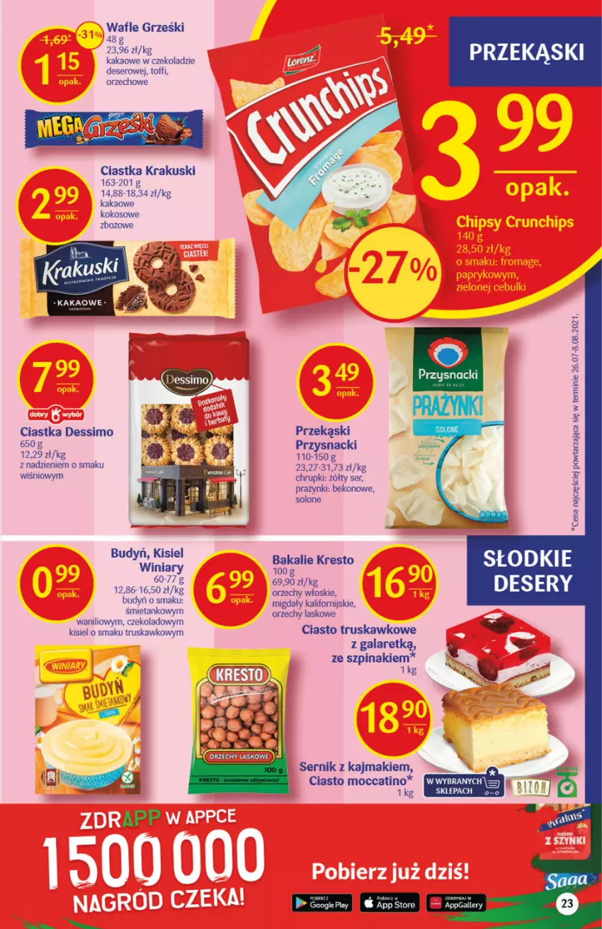 Gazetka promocyjna Delikatesy Centrum - Gazetka Delikatesy Centrum - ważna 30.09 do 06.10.2021 - strona 23 - produkty: Beko, Budyń, Chrupki, Ciastka, Deser, Gala, Grześki, Kakao, Kisiel, Kokos, Krakus, Krakuski, Migdały, Orzechy włoskie, Przysnacki, Ser, Szpinak, Wafle, Winiary