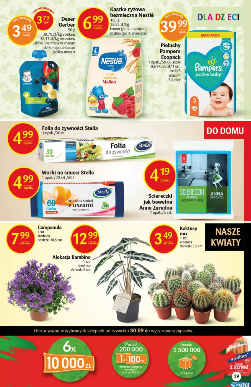 Gazetka promocyjna Delikatesy Centrum - Gazetka Delikatesy Centrum - ważna 30.09 do 06.10.2021 - strona 29 - produkty: Campanula, Deser, Gerber, Kaktus, Mango, Marchewka, Morela, Pampers, Pieluchy, Ryż, Ser, Wełna, Worki na śmiec, Worki na śmieci