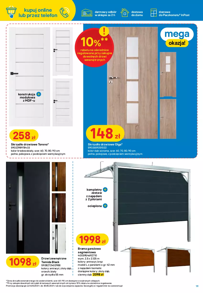 Gazetka promocyjna Castorama - Gazetka Castorama - ważna 04.05 do 30.05.2021 - strona 19 - produkty: Astor, Drzwi, Drzwi zewnętrzne, Garaż, Lack, LG, Panel podłogowy, Panel winylowy, Por, Rama, Skrzydło drzwiowe, Somat, Telefon