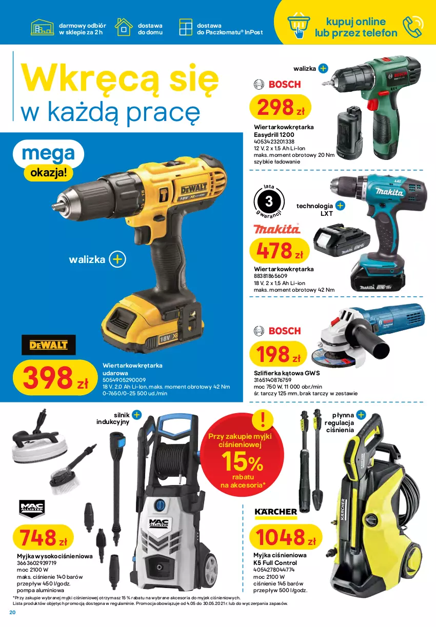 Gazetka promocyjna Castorama - Gazetka Castorama - ważna 04.05 do 30.05.2021 - strona 20 - produkty: BIC, Control, K2, Koc, Myjka ciśnieniowa, Olej, Sok, Szlifierka, Szlifierka kątowa, Tarka, Telefon, Walizka, Warka, Wieniec, Wiertarkowkrętarka, Wkręt, Wkrętarka