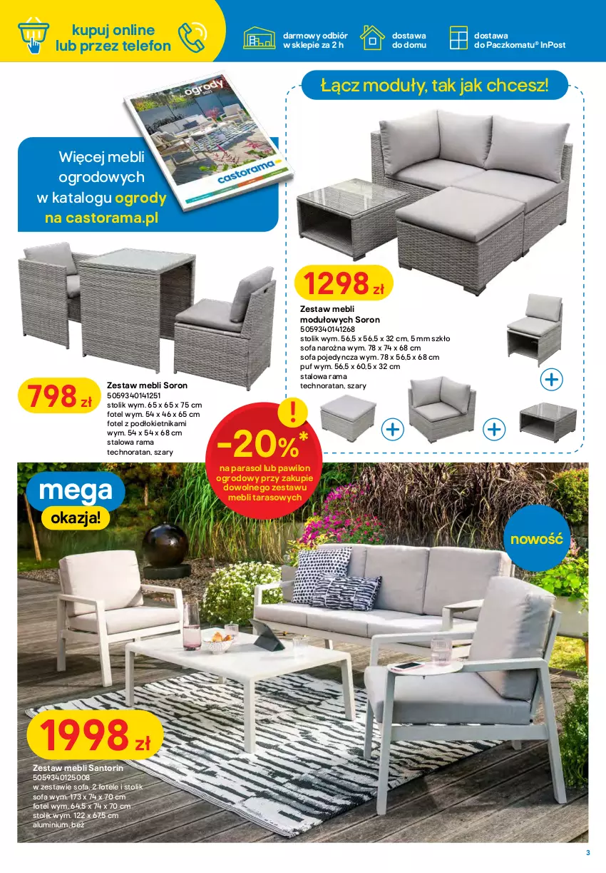 Gazetka promocyjna Castorama - Gazetka Castorama - ważna 04.05 do 30.05.2021 - strona 3 - produkty: Astor, Fa, Fotel, Gra, Parasol, Puf, Rama, Sofa, Sofa narożna, Stolik, Telefon