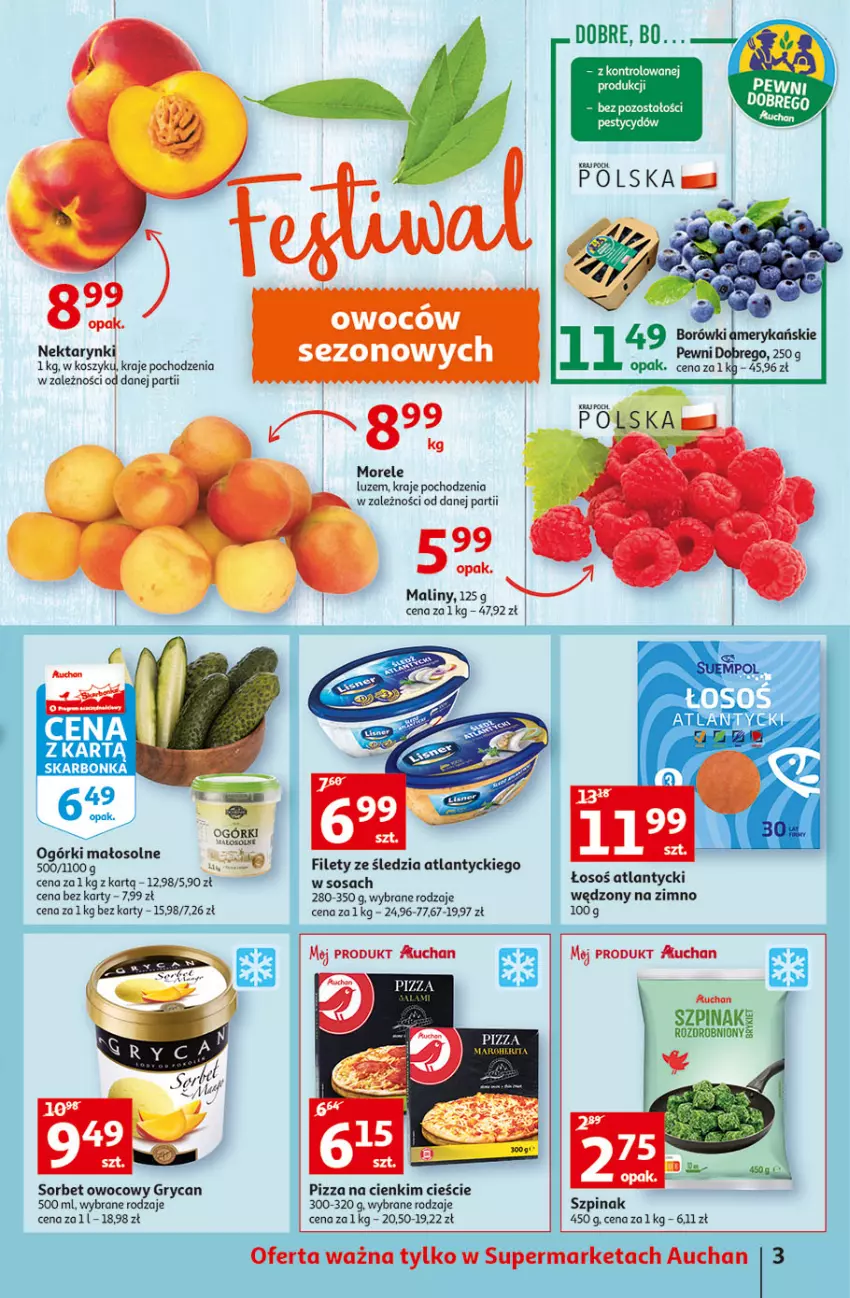 Gazetka promocyjna Auchan - przeNISKIE CENY WAKACYJNE przeOKAZJE Supermarkety - ważna 23.06 do 29.06.2022 - strona 3 - produkty: Gry, Kosz, Maliny, Nektar, Pizza, Sos, Szpinak