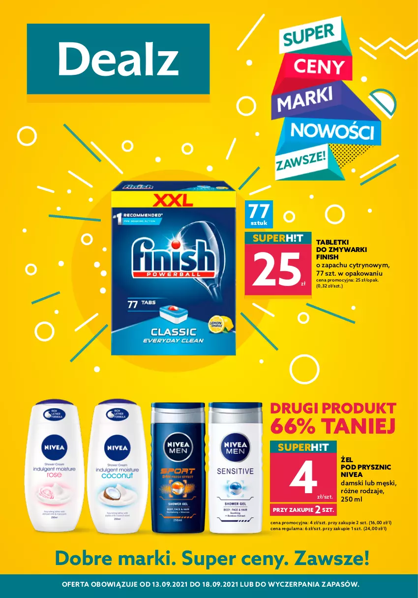 Gazetka promocyjna Dealz - Nowa Gazetka Dealz! - sprawdź ofertę - ważna 13.09 do 18.09.2021 - strona 1 - produkty: Finish, Nivea, Tablet, Tabletki do zmywarki, Zmywarki