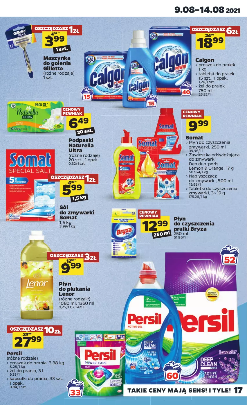 Gazetka promocyjna Netto - Gazetka spożywcza - ważna 09.08 do 14.08.2021 - strona 17 - produkty: Bryza, Calgon, Gillette, Kapsułki do prania, Lenor, LG, Maszynka, Maszynka do golenia, Naturell, Naturella, Persil, Płyn do płukania, Podpaski, Pralki, Proszek do prania, Sól, Somat, Szynka, Tablet, Zmywarki