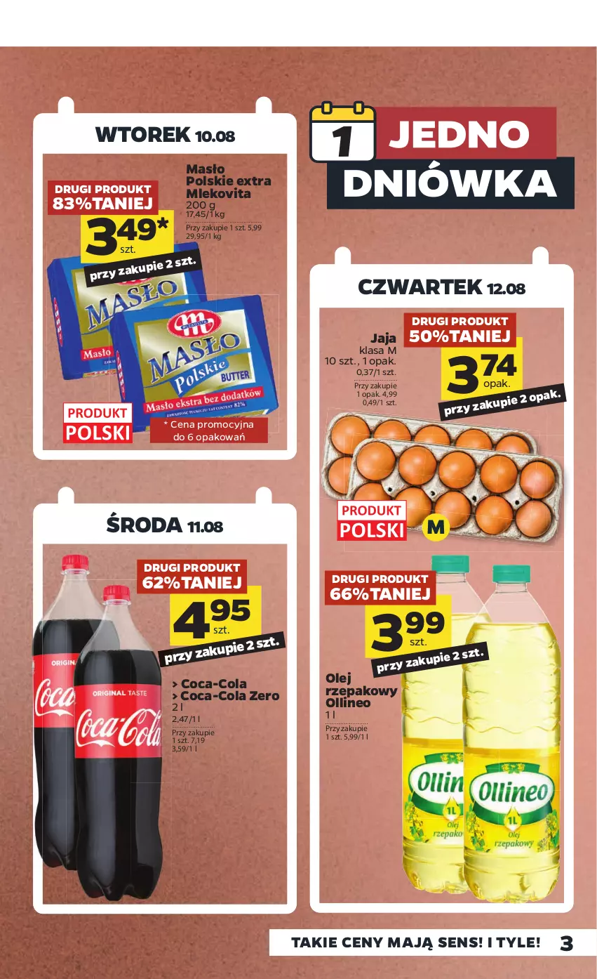 Gazetka promocyjna Netto - Gazetka spożywcza - ważna 09.08 do 14.08.2021 - strona 3 - produkty: Coca-Cola, Jaja, Masło, Mleko, Mlekovita, Olej, Olej rzepakowy