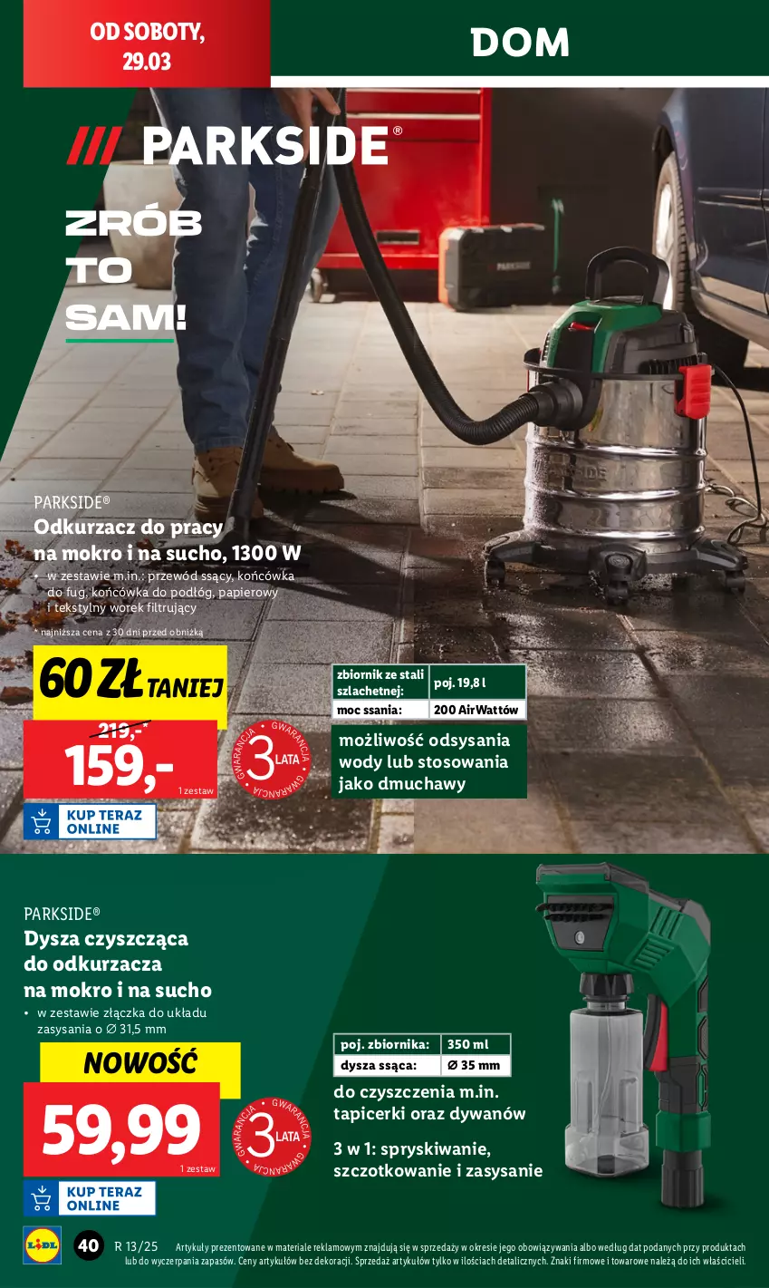 Gazetka promocyjna Lidl - GAZETKA - ważna 24.03 do 29.03.2025 - strona 44 - produkty: Dywan, Odkurzacz, Papier, Parkside, Przewód