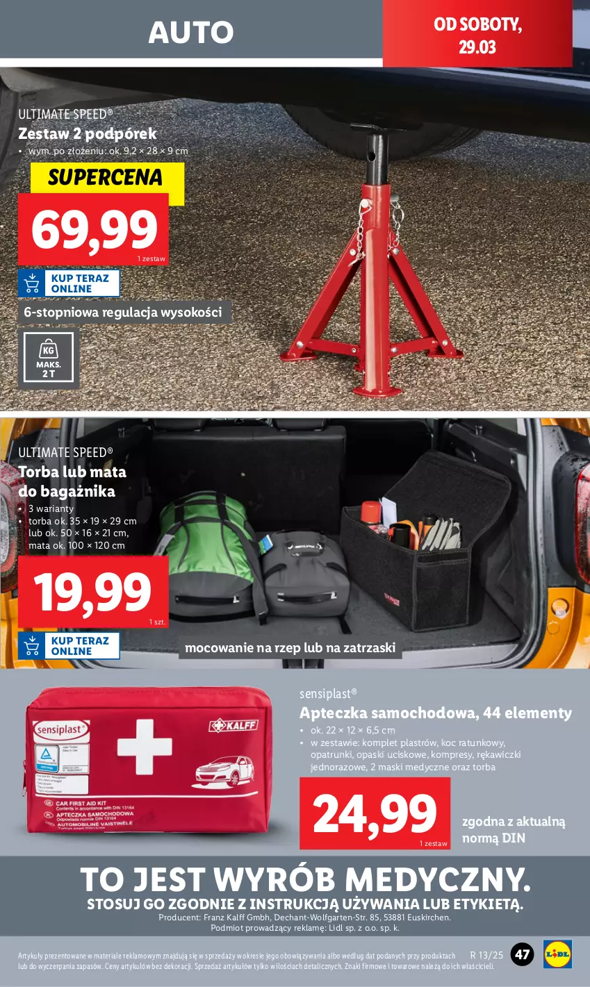 Gazetka promocyjna Lidl - GAZETKA - ważna 24.03 do 29.03.2025 - strona 51 - produkty: Apteczka samochodowa, Koc, Mata do bagażnika, O Bag, Sok, Top, Torba