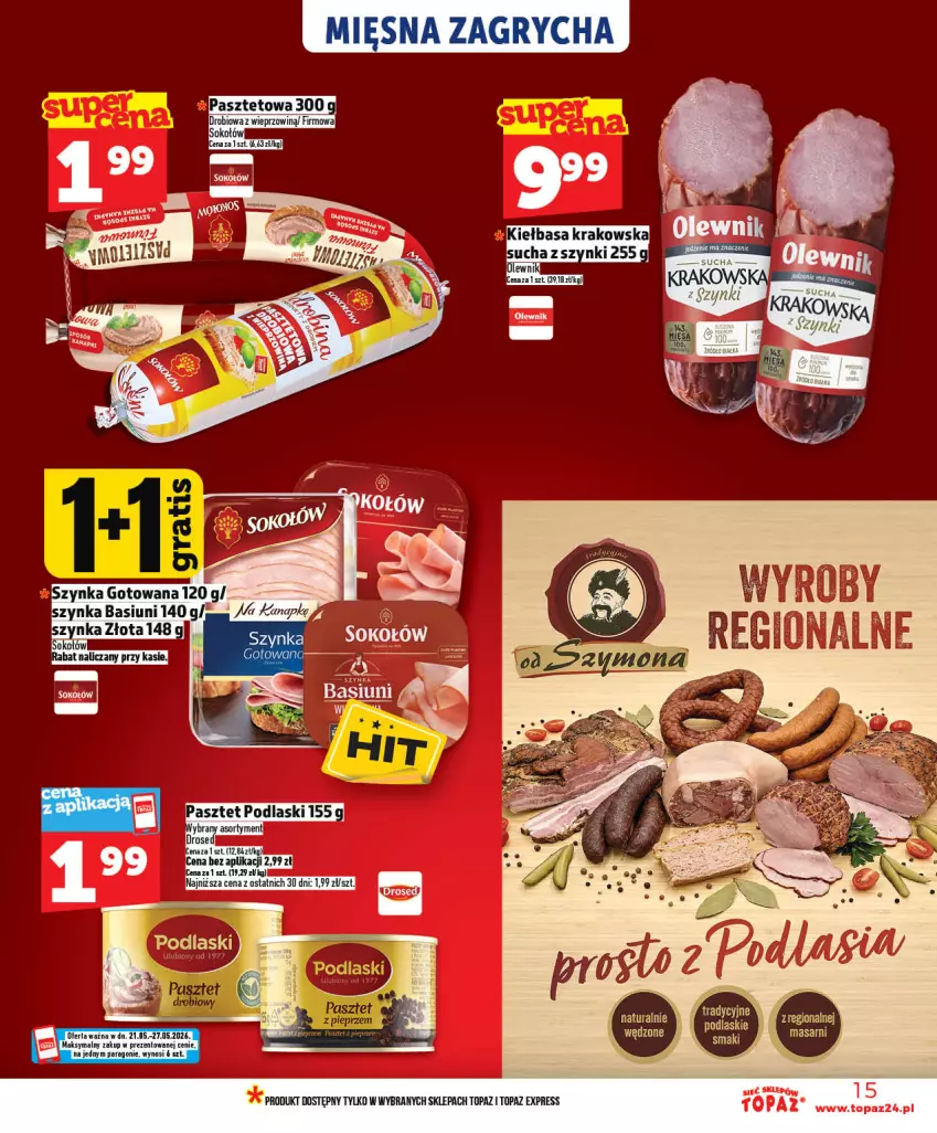 Gazetka promocyjna Topaz - Gazetka - ważna 21.05 do 27.05.2026 - strona 15 - produkty: Olewnik, Pasztet, Szynka, Top