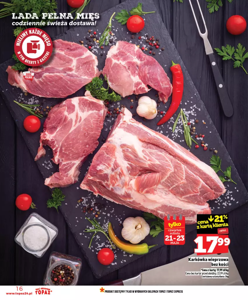 Gazetka promocyjna Topaz - Gazetka - ważna 21.05 do 27.05.2026 - strona 16 - produkty: Karkówka wieprzowa, Top
