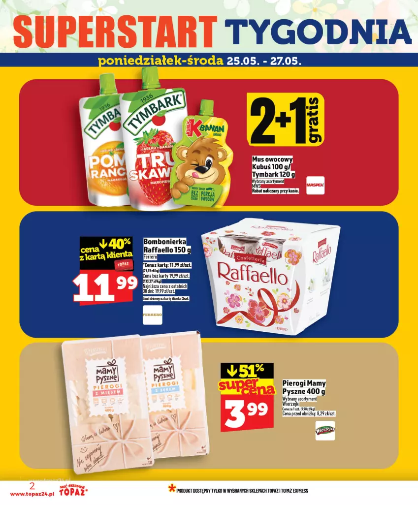 Gazetka promocyjna Topaz - Gazetka - ważna 21.05 do 27.05.2026 - strona 2 - produkty: Kubuś, Mus, Pierogi, Top, Tymbark