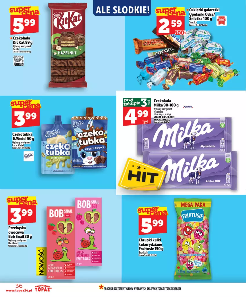 Gazetka promocyjna Topaz - Gazetka - ważna 21.05 do 27.05.2026 - strona 36 - produkty: Chrupki, Czekolada, Kit Kat, Milka, Top