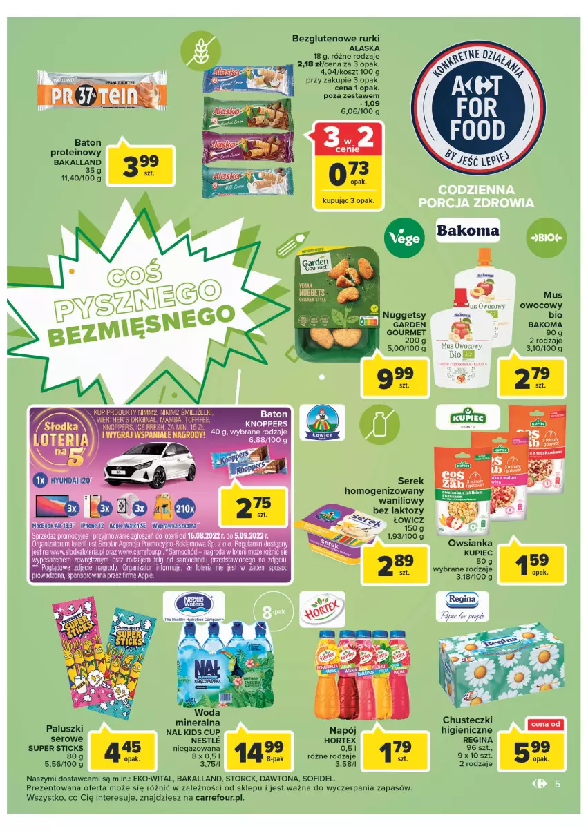 Gazetka promocyjna Carrefour - Gazetka Market - ważna 30.08 do 10.09.2022 - strona 5 - produkty: Bakalland, Bakoma, Chusteczki, Dawtona, Gin, Hortex, Kosz, Kupiec, Mus, Napój, Owsianka, Piec, Por, Rurki, Ser, Serek, Serek homogenizowany, Woda