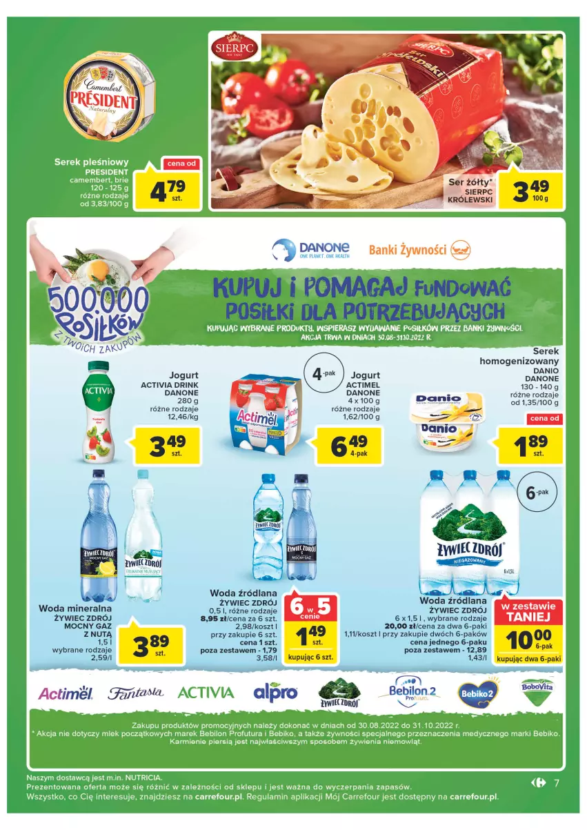 Gazetka promocyjna Carrefour - Gazetka Market - ważna 30.08 do 10.09.2022 - strona 7 - produkty: Actimel, Activia, Alpro, Bebiko, BEBILON, BoboVita, Brie, Camembert, Danone, Jogurt, Karmi, Kosz, Królewski, LANA, Mus, Ser, Serek, Woda, Woda mineralna