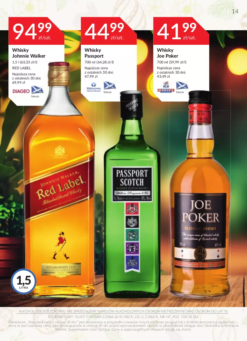 Gazetka promocyjna Stokrotka - Katalog Wielkanocny - ważna 30.03 do 12.04.2023 - strona 14 - produkty: Johnnie Walker, Koc, Optima, Por, Sport, Whisky